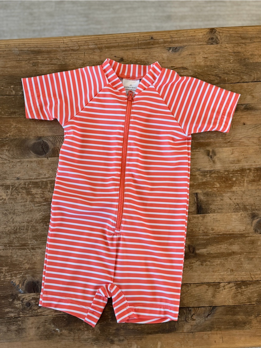 Moon and Back Swim Rash Guard One Piece 12-18M Orange Stripe Sunsuit NWOT